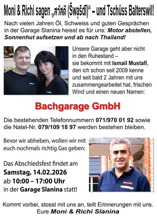 Flyer Einladung zur Abschiedsfeier Garage Slanina